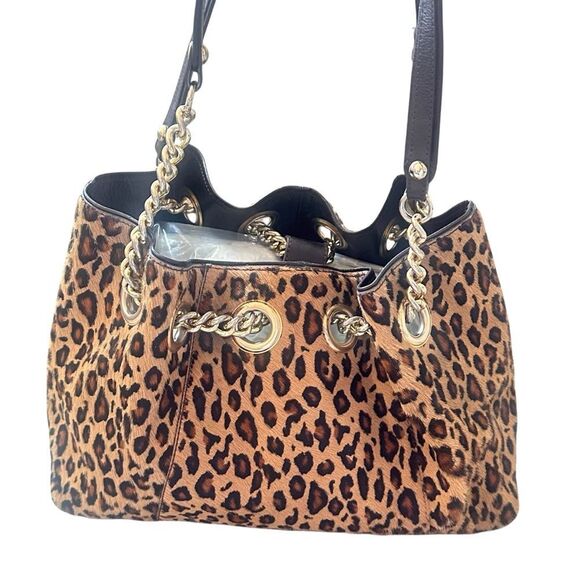 Roberta Gandolfi Leopard Print Genuine Leather Women's Bag with Chain Straps - Picture 2 of 16